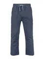 Vue de face du pantalon d'été en lin rayé bleu marine pour homme avec cordon. - S / Bottoms / Bleu marine