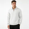 Weißes Herren-Sweatshirt mit Jacquard-Struktur, Viertelreißverschluss und Reverskragen - S / Tops / Weiß