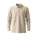 Detailed view of breathable linen men's long-sleeve polo shirt with three-button collar - S / Tops / Khaki