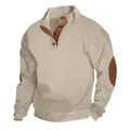 Herren-Freizeit-Oberteil aus Waffelstrick in Beige mit Button-up-Kragen und Ellenbogen-Patches - S / Tops / Khaki