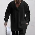 Detailed texture of black V-neck cable knit oversized sweater for men - S / Tops / Black