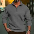 Sweat-shirt décontracté gris pour homme avec col montant et demi-fermeture éclair en coton doux - S / Tops / gris foncé