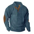 Blue corduroy men's outdoor casual long-sleeve sweatshirt featuring a stylish stand collar - Denim Blue