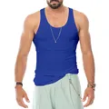Athletic royal blue men's ribbed tank top with slim fit design for bodybuilding - M / Tops / Sapphire Blue