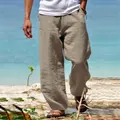 Pantalon décontracté en lin pour homme, idéal pour les vacances à la plage en été - M / Bottoms / Abricot