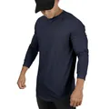 Premium men's navy blue long sleeve slim fit crew neck T-shirt with a stylish curved hem - S / Tops / Navy Blue