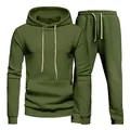 Men's casual 2-piece waffle knit hoodie and sweatpants set in stylish army green - M / Top And Bottom / Army Green