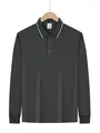 Men's quick-dry long-sleeved polo shirt in charcoal grey with white tipped collar details - XS / Tops / Dark Gray