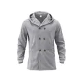 Men's slim fit hooded pea coat in grey with double-breasted buttons and side pockets - S / Tops / Light Gray