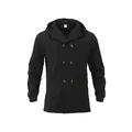 Front view of a men's black slim-fit hooded trench coat with double-breasted buttons - S / Tops / Black