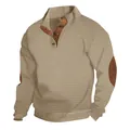 Felpa uomo in maglia con collo alto, trama a quadretti e toppe sui gomiti marroni. - S / Tops / Cachi