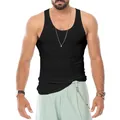 Canotta a costine nera uomo aderente professionale per fitness e allenamento estivo - M / Tops / Nero