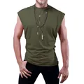 Ärmelloses Herren T-Shirt in Olivgrün, lockeres einfarbiges sommerliches Tank Top - S / Tops / Armeegrün