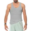 Slim fit grey ribbed tank top for men, athletic bodybuilding muscle vest base layer - M / Tops / Light Gray