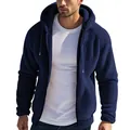Detalle de sudadera con capucha y cremallera de forro polar azul marino para invierno - S / Tops / Azul marino