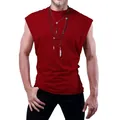 T-shirt rossa da uomo senza maniche con vestibilità ampia in cotone per l'estate - S / Tops / Rosso Vino