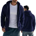 Detailweergave van de warme marineblauwe fleece hoodie jas voor heren van voor en achter - S / Tops / Marineblauw