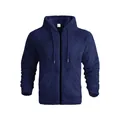 Close-up detail of navy blue plush fleece texture on casual zip-up hoodie jacket - S / Tops / Navy Blue