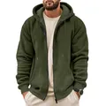 Men's olive green waffle knit hooded jacket with zip-up design and pockets - S / Tops / Army Green