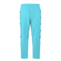 Pantalon décontracté pour hommes en coton et lin turquoise avec boutons décoratifs latéraux - S / Bottoms / Bleu Ciel