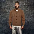 Giacca da uomo vintage in velluto a coste marrone con tasche sul petto e coulisse - S / Tops / Marrone