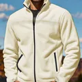 Giacca casual in pile color bianco sporco da uomo con colletto in piedi per l'uso all'aperto - S / Tops / Bianco Sporco