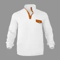Men's white corduroy sweatshirt featuring orange stand collar and decorative chest pocket - 3XL / Tops / White