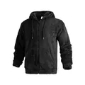 Close-up detail of the warm black sherpa fleece fabric on a hooded zip-up jacket - S / Tops / Black