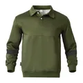 Felpa polo a maniche lunghe verde oliva da uomo con strisce nere e vestibilità comoda - S / Tops / Verde