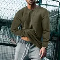 Κάζουαλ λαδί ανδρική μακρυμάνικη μπλούζα henley με κουμπιά για την άνοιξη και το φθινόπωρο - M / Tops / Πράσινο του Στρατού