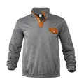 Men's casual gray corduroy sweatshirt with orange contrast stand collar and pocket - 3XL / Tops / Gray