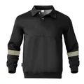 Felpa polo da uomo nera a maniche lunghe con strisce grigie e polsini a costine - S / Tops / Nero