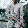 Casual ανδρικό μακρυμάνικο μπλουζάκι Henley σε άνετο ανοιχτό γκρι βαμβακερό μείγμα - M / Tops / Ανοιχτό γκρι
