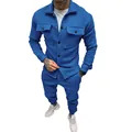Ensemble veste utilitaire bleue en daim pour homme avec pantalon de loisirs assorti - S / Haut Et Bas / Bleu Saphir