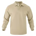 Hochwertiges schweres khakifarbenes Langarm-Polo-Sweatshirt in lockerer Passform - S / Tops / Khaki