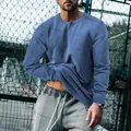 T-shirt Henley décontracté à manches longues pour hommes en bleu uni pour automne - M / Tops / Bleu Denim