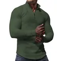 Dunkelgrüner Herren-Sweatshirt mit Waffelstruktur, halbem Reißverschluss und Stehkragen - S / Tops / Armeegrün