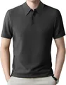 Men's short sleeve dark grey polo shirt with textured waffle pattern and classic collar - S / Tops / Dark Gray