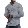 Graues Waffelstrick-Sweatshirt für Herren mit Viertelreißverschluss und Stehkragen-Design - S / Tops / Hellgrau