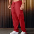 Rode cargo joggingbroek voor heren met trekkoord en grote zijzakken voor dagelijks gebruik. - S / Bottoms / Rood