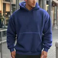 Heren oversized blauwe sherpa fleece hoodie met kangoeroezak voor herfst en winter - S / Tops / Marineblauw