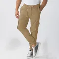 Pantalones jogger cargo caqui para hombre con cordón y múltiples bolsillos para uso casual - S / Bottoms / Marrón
