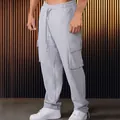 Grijze cargo joggingbroek met zijzakken en trekkoord voor heren vrijetijdskleding - S / Bottoms / Grijs