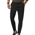 Stijlvolle zwarte casual herenbroek met trekkoord en een trendy ontwerp met omslag - Zwart / S