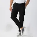 Pantalones cargo negros premium para hombre con múltiples bolsillos y cintura con cordón - S / Bottoms / Negro