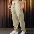 Khaki cargo-broek met trekkoord voor heren met 3D-zakken voor sport en vrije tijd - S / Bottoms / Khaki