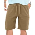 Men's loose khaki sports shorts featuring adjustable drawstring waist and side pockets - S / Bottoms / Khaki
