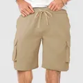 Pantaloncini cargo kaki da uomo con vita elastica e coulisse per l'estate calda - S / Bottoms / Cachi