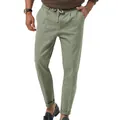 Heren casual broek in saliegroen met trekkoord, ideaal voor de lente en de zomer - Grijsgroen / S