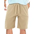 Men's loose khaki drawstring shorts for casual summer wear and athletic workout activities - S / Bottoms / Beige